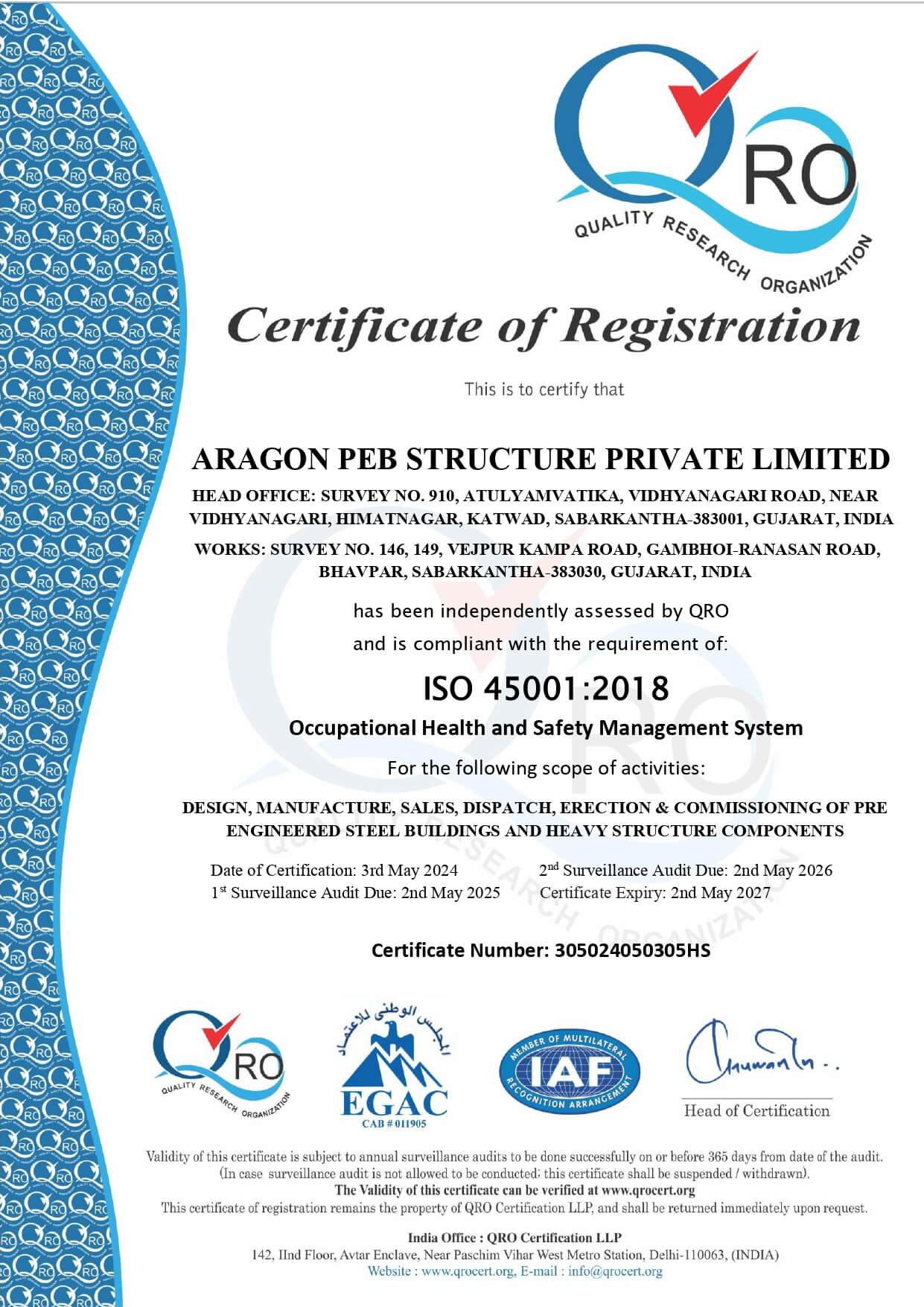 ISO 45001 occupational safety certification Aragon PEB